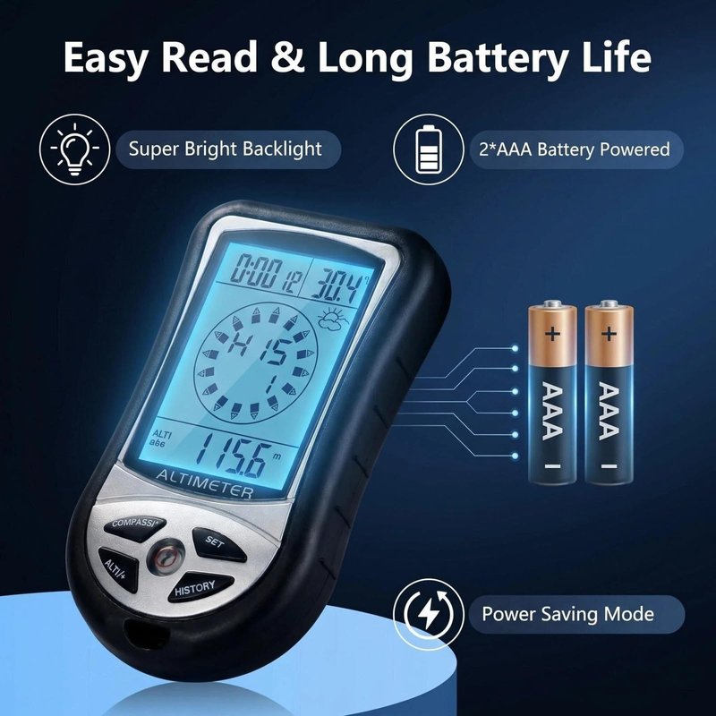 Kodrily Digital Altimeter, Digital Compass, Hiking Thermometer, Barometer 8 in 1 for Hiking Outside -2300 to 29500FT 1100MBAR, 300mbar to 1100mbar