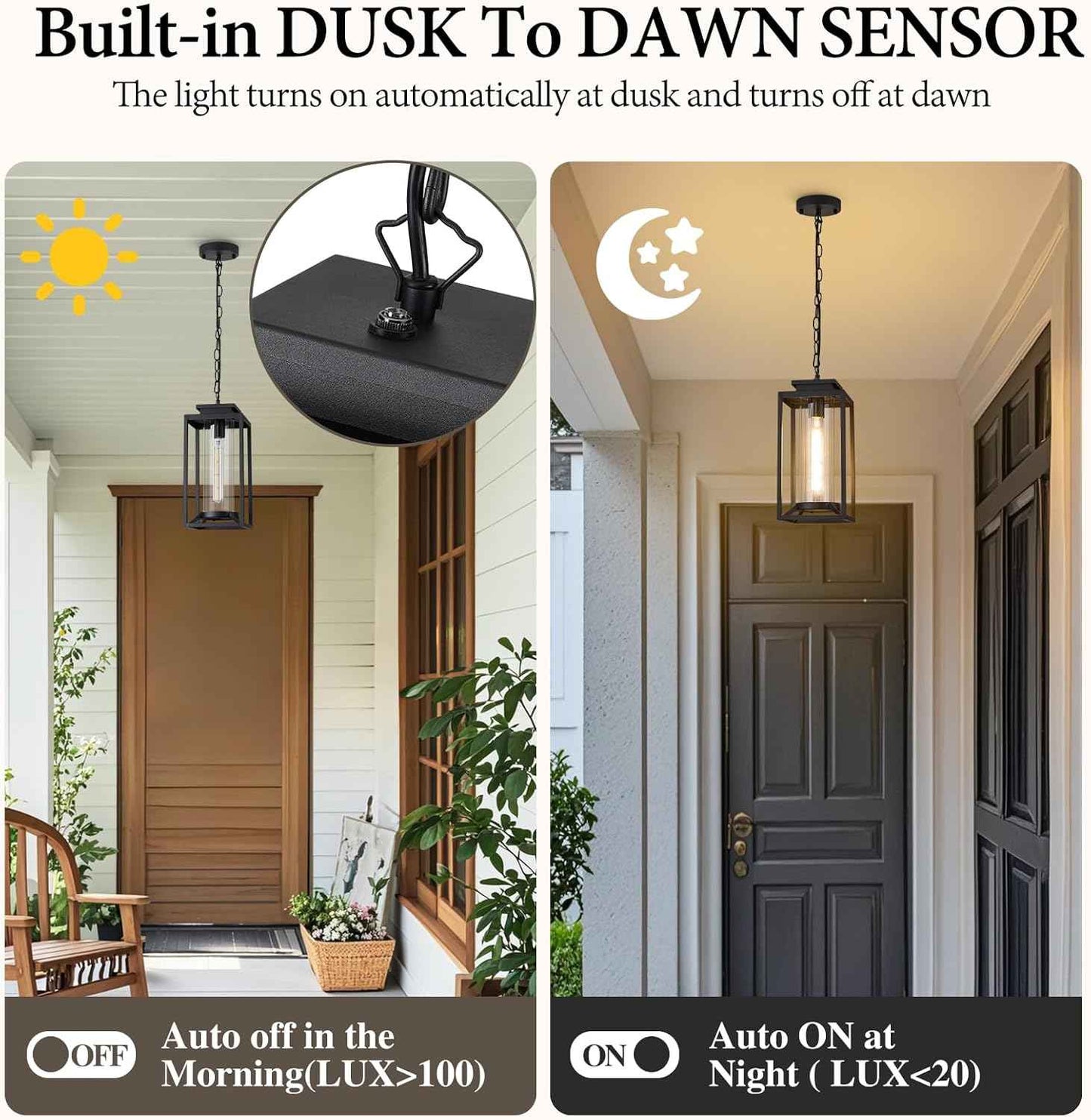 Modern Black Outdoor Pendant Light - 1-Light Hanging Lantern for Porch & Gazebo