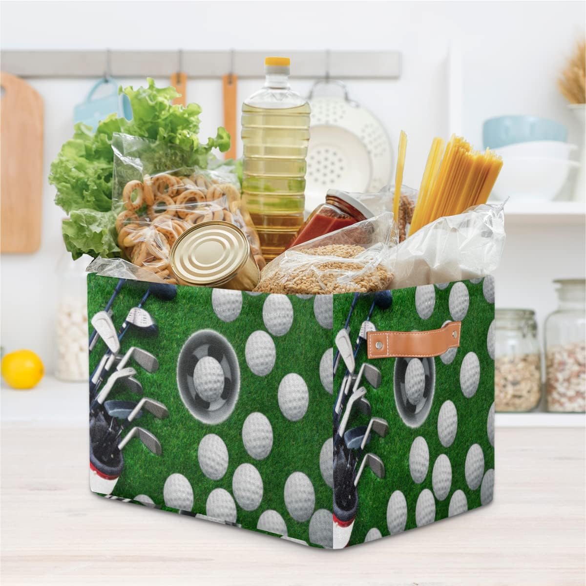 Skiennix Golf Ball Storage Basket - Foldable Fabric Organizer with Handle for Home & Office | 1 Pack