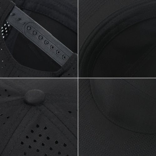 Liarnatio 3Pack Men's Flat Brim Performance Snapback Hat Laser Perforated Adjustable Baseball Cap,Running,Golf,Hiking,Workout (US, Alpha, One Size, Black+Navy+Grey)