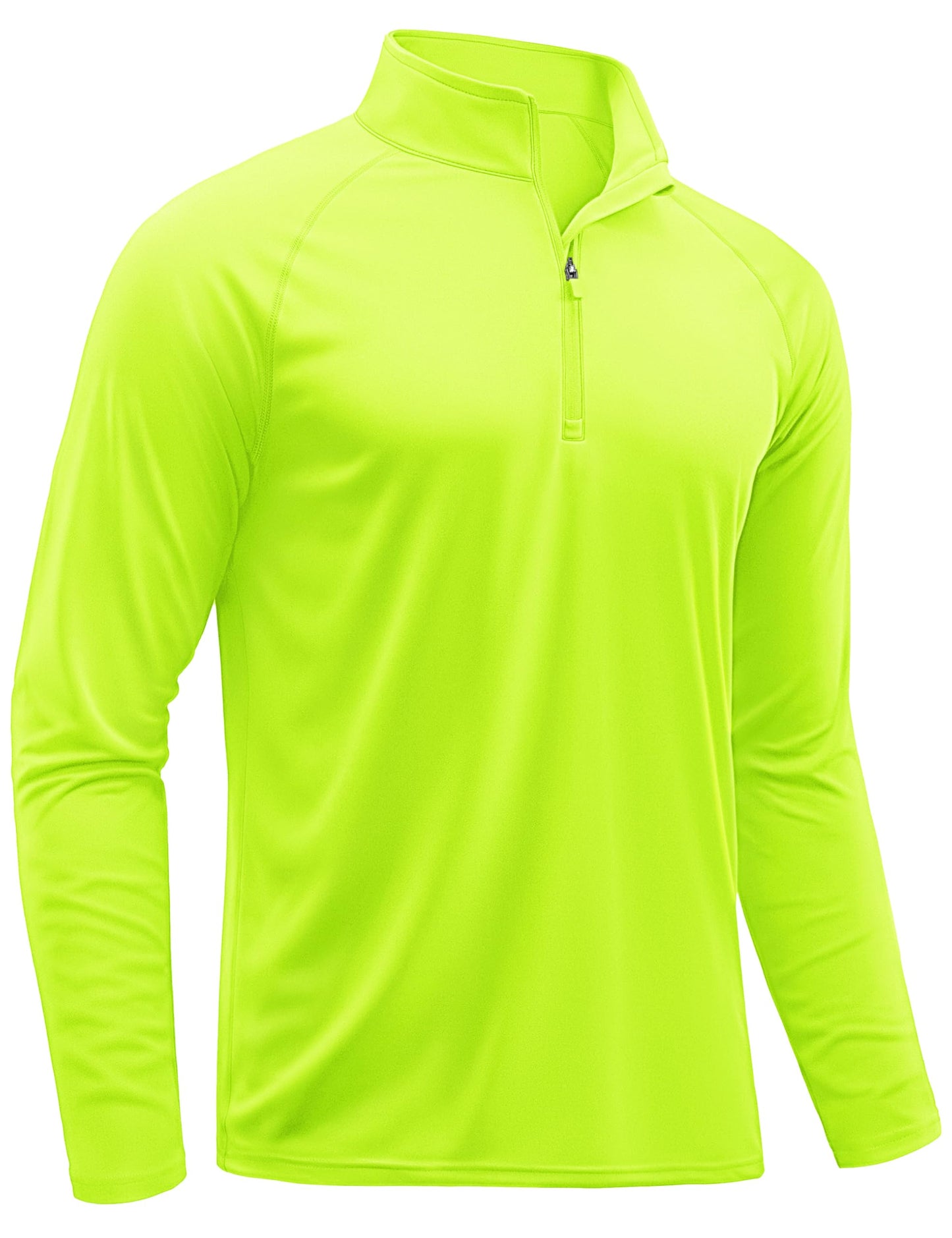 TACVASEN Men Long Sleeve Swim Shirts Sun Protection Quick Dry 1/4 Zip Pullover Running Workout Shirts Fluorescent Green M