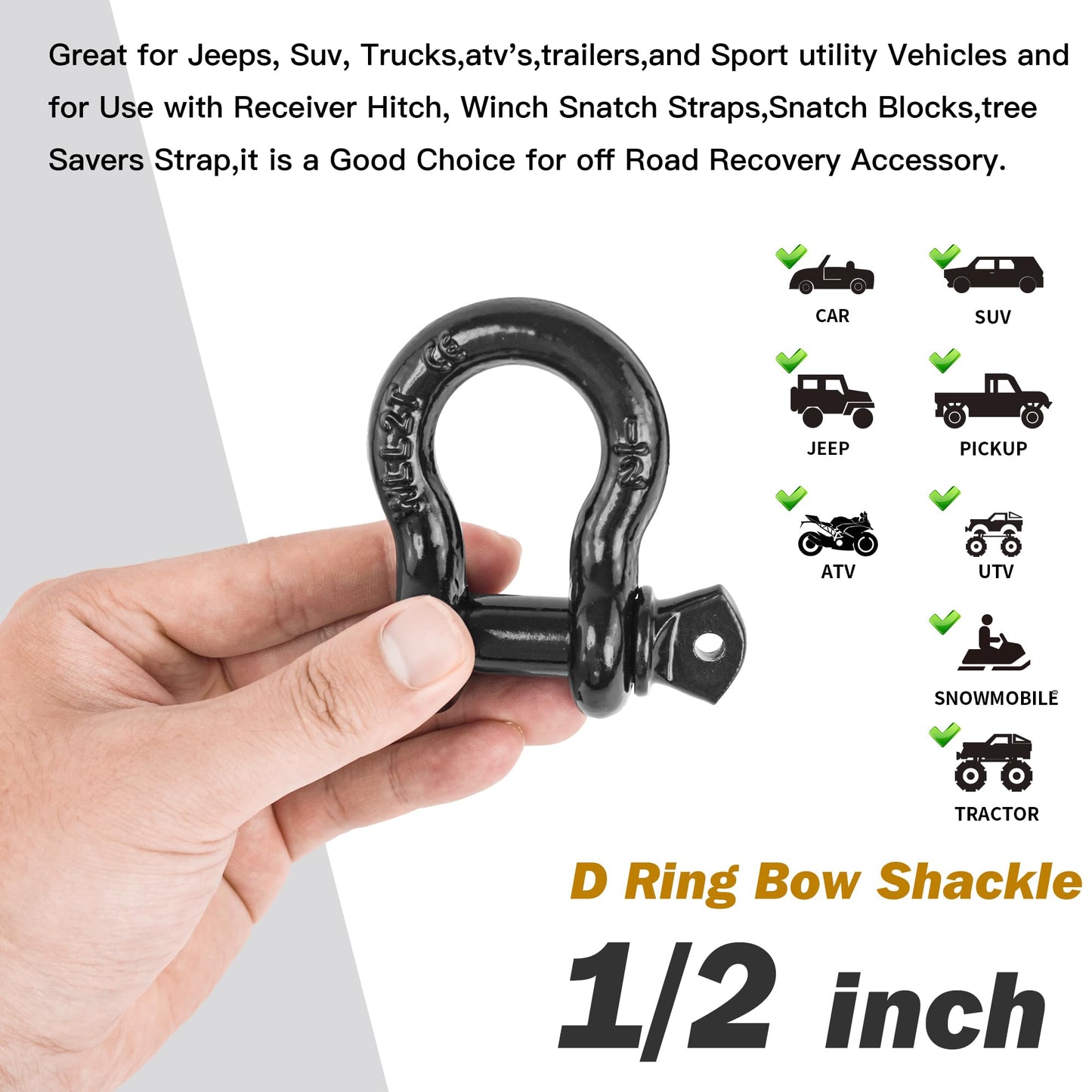 Digank D Ring Shackles, 1/2" Clevis Shackle with 9/16" Screw Pin 26,400Ibs Break Strength, Rugged Off Winch Shackle Heavy Duty Shakcles (Black) Accessories for Jeep Pickup Trucks SUV Trailer ATV UTV