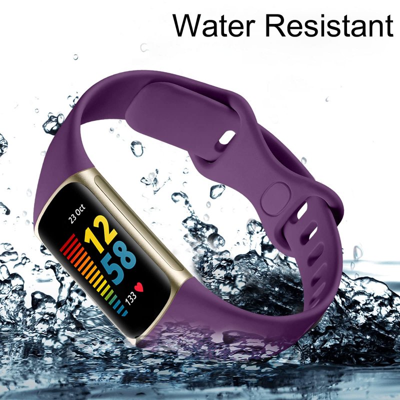 GEAK 4 Pack Slim Band Compatible with Fitbit Charge 5/Charge 6 Bands Women Men, Soft Silicone Sport Replacement Wristband for Fitbit Charge 5/Charge 6 Fitness Tracker, Black/Plum/Blue Gray/Pine Green