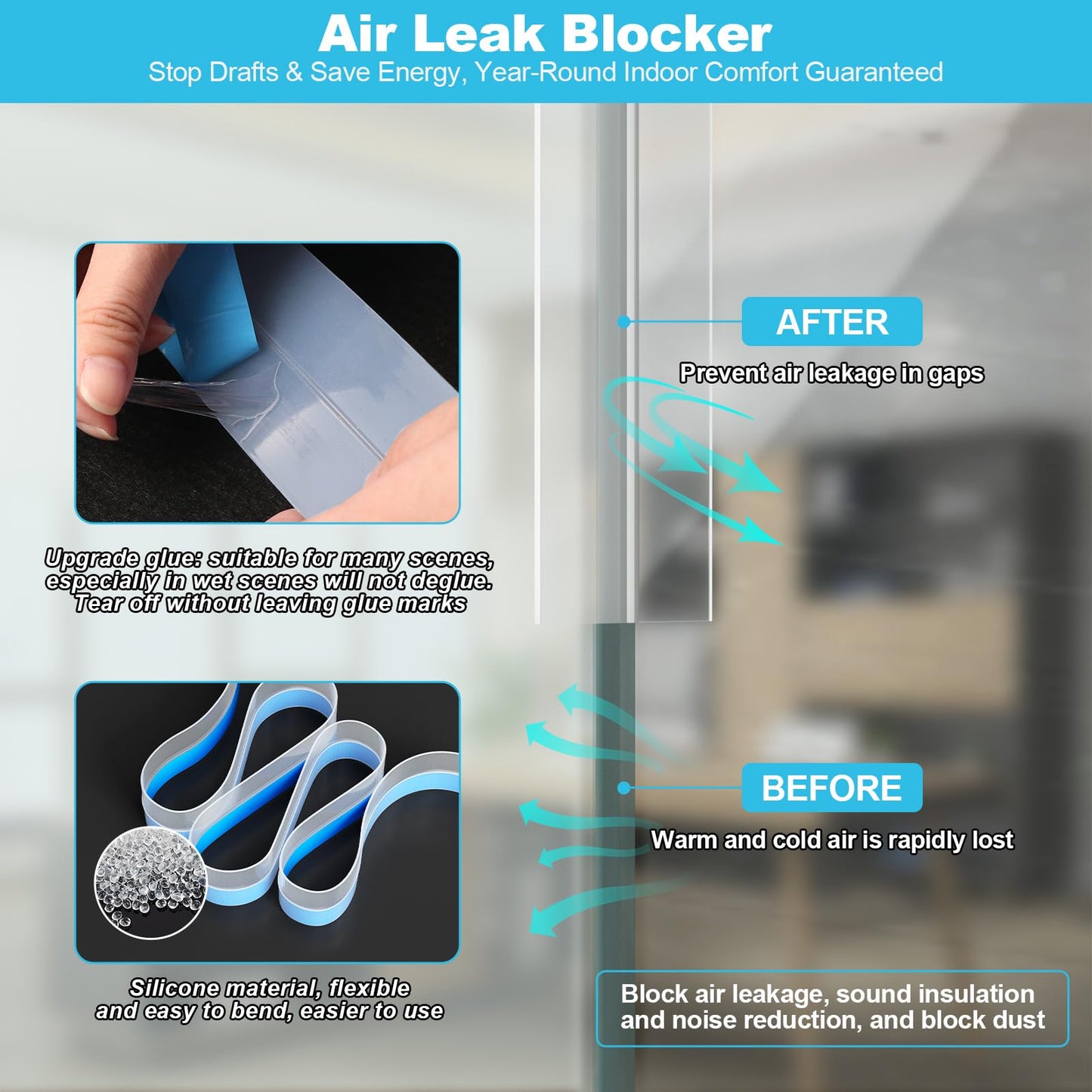 Greymond Weather Stripping Door Seal, Silicone Strip for Frame and Gaps Draft Stopper,Glass Shower Door Sweep, Clear, 20 Feet x 1 Inch