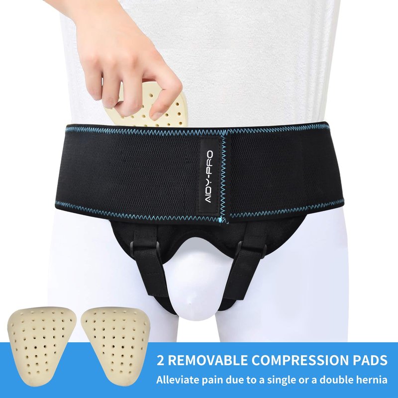 AIDY-PRO Inguinal Hernia Support for Men and Women Single/Double Hernia Truss, Inguinal Hernias Belt for Men and Women with 2 Removable Compression Pads Adjustable Waist Strap M