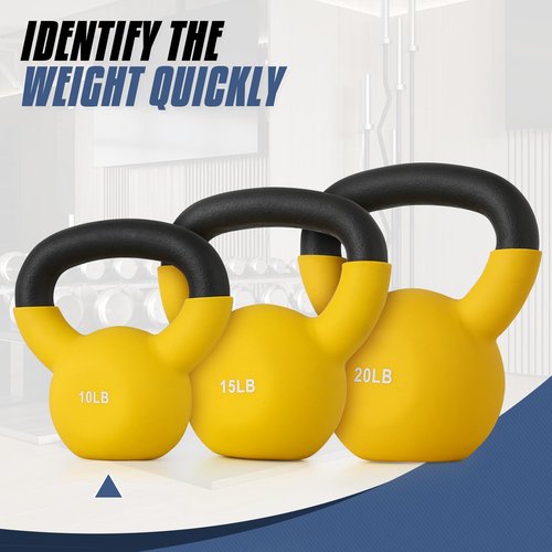 MADOG 10/15/20 LB Kettlebells Neoprene Coated, Solid Cast Iron Kettlebell, Strength Training Kettlebells, Hand Weights for Full Body Workout, Grip and Strength Training for Home Gym, Yellow