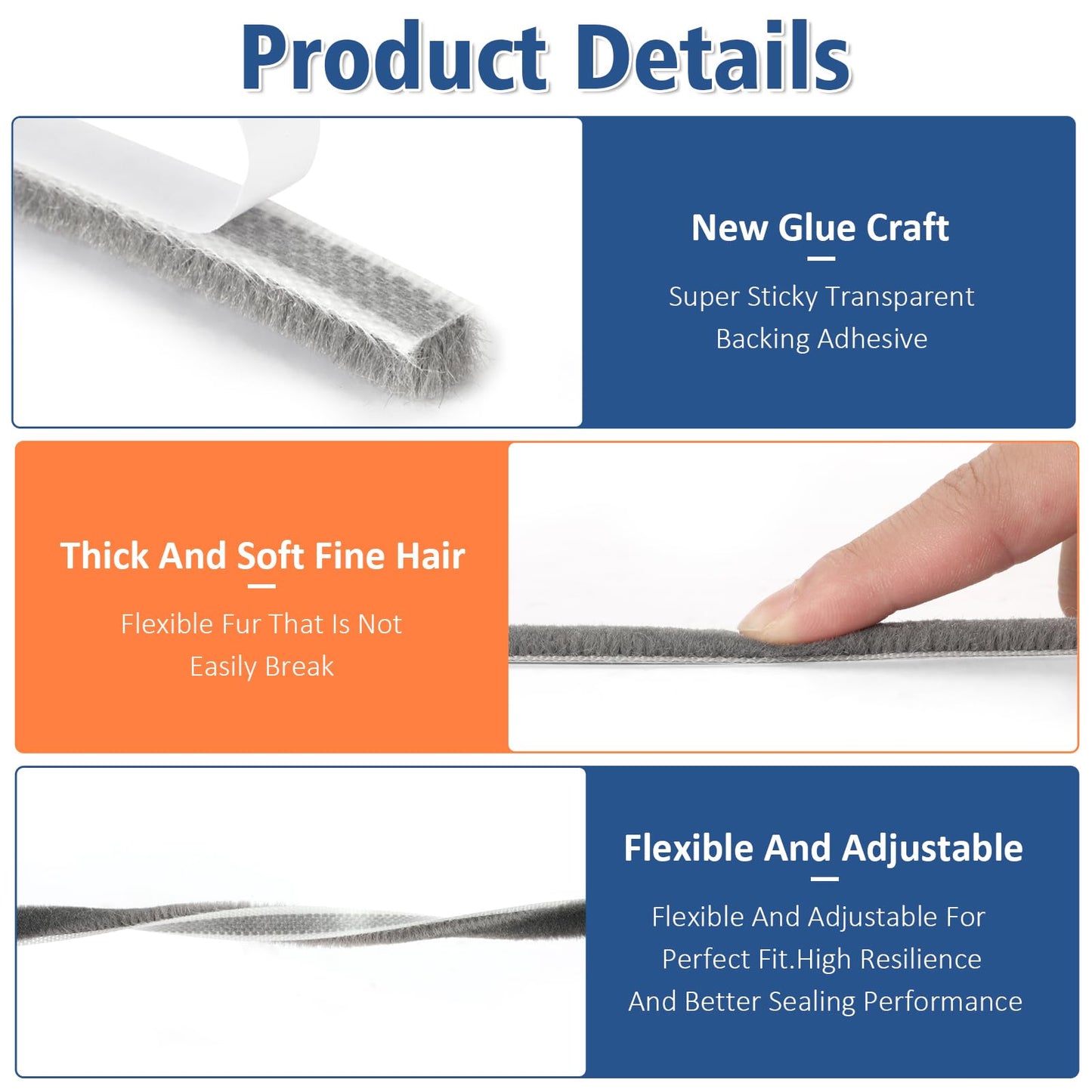 33FT Self Adhesive Door Soundproofing,Brush Weather Stripping for Door Frame & Sliding Windows, Seal Strip for Door Frame，Noise - Reducing, Weather Stripping Door Seal 0.21"x 0.35" Thick, Gray