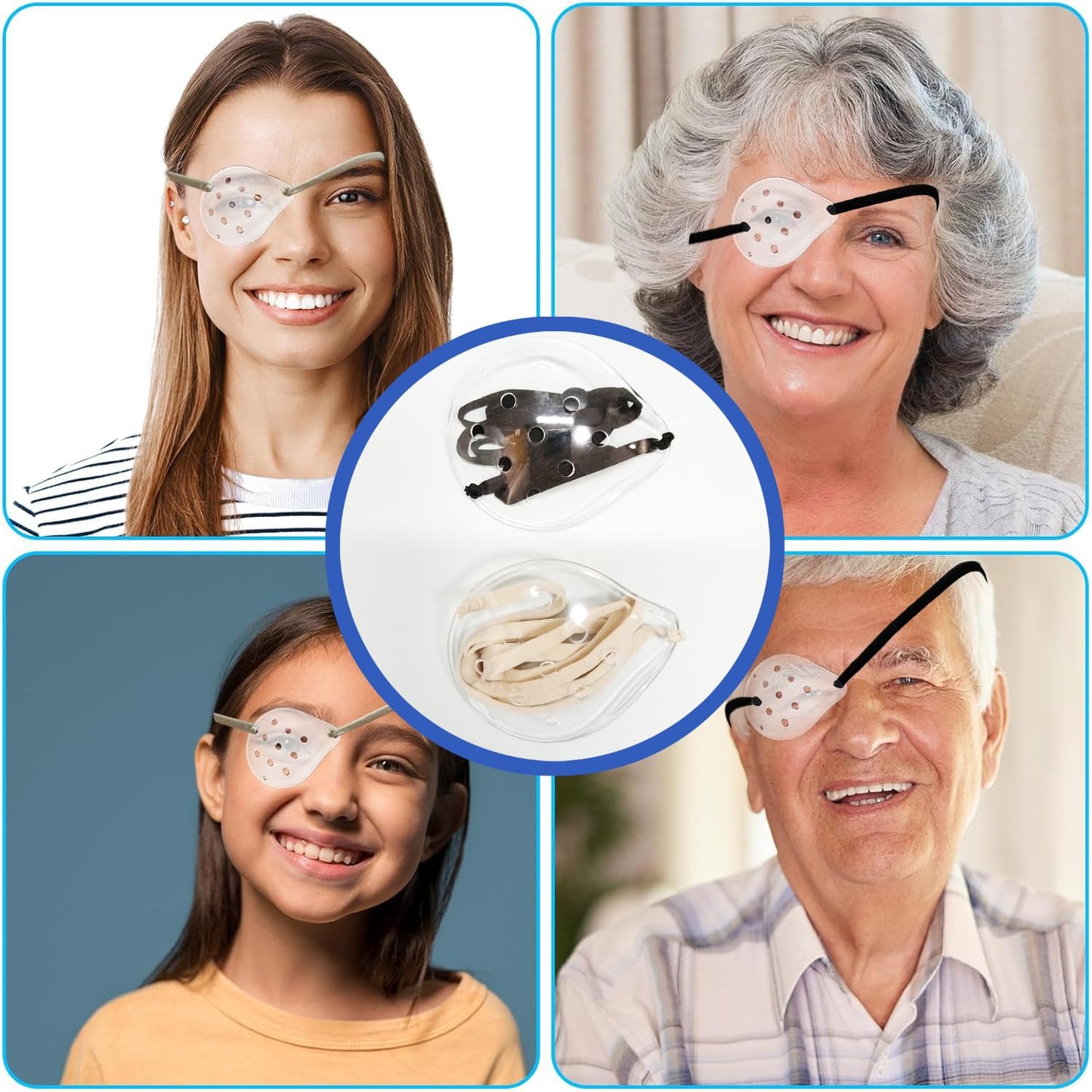 AMZVIO 2pcs Eye Shield After Cataract Surgery,Eye Shield for Sleeping after Surgery,Extended Elastic Band Longer & Wider for Adults Eye Protector Clear Eye Patch (Black+Beige)