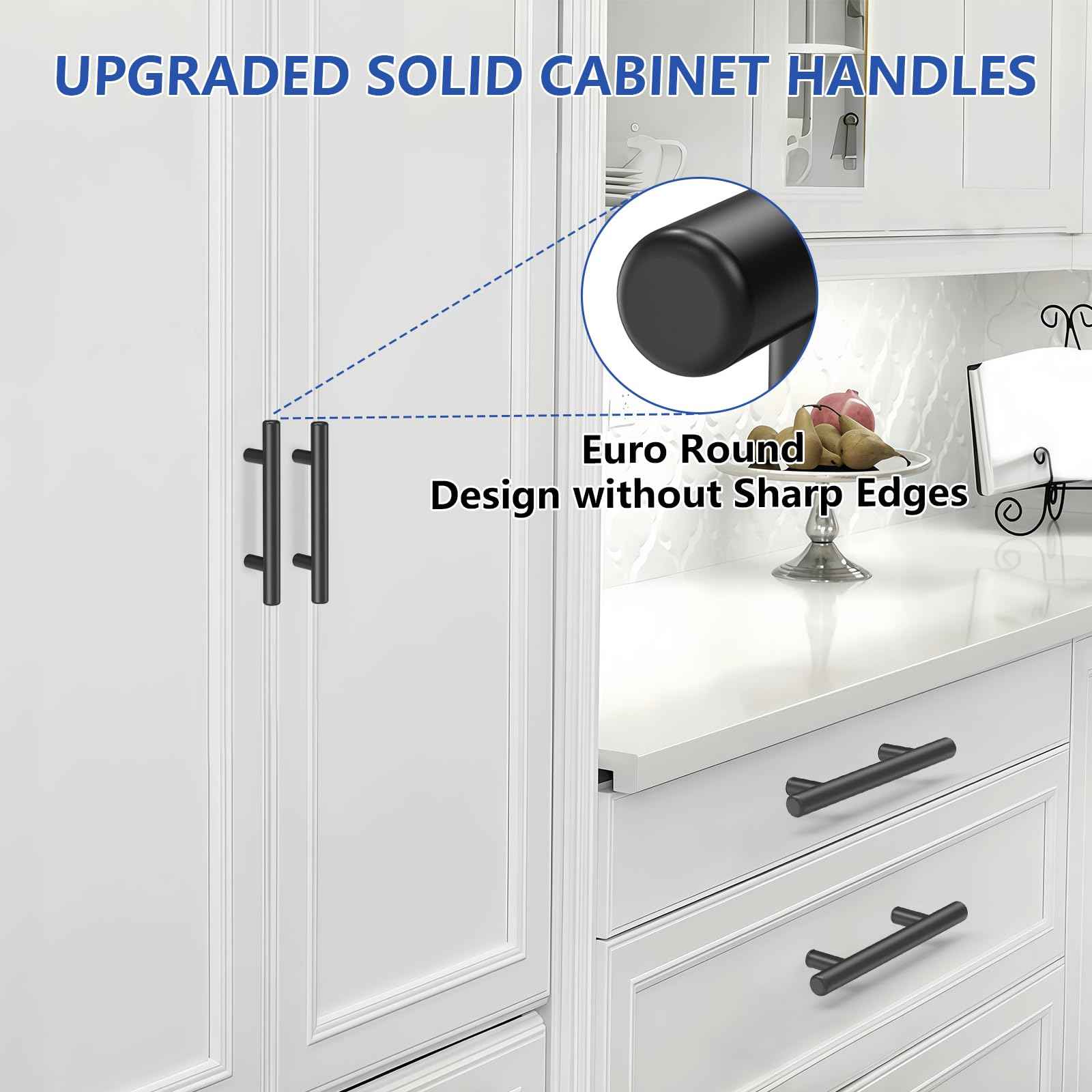 Plustool 50Pack Matte Black Cabinet Handles, 3''Hole Centers Kitchen Drawer Pulls, Stainless Steel Dresser Hardware for Kitchen Bathroom Bedroom - 5''Overall Length