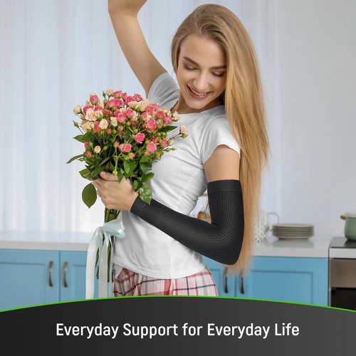 Vlela Elbow Compression Sleeve - Soft Tennis & Golfers Elbow Brace for All Day Comfort, Full Arm Coverage for Complete Support, Large