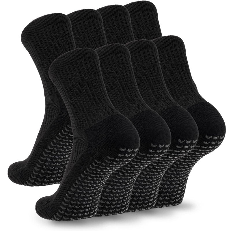 COTMAKETON 2/4 Pairs Mens Soccer Socks with Grips Cushioned Anti Slip Football Basketball Sports Socks (US, Alpha, One Size, Regular, Regular, 4pack-Black)
