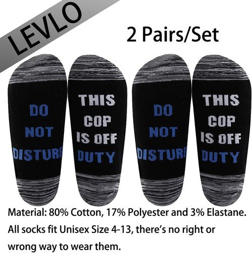 LEVLO Police Officer Gift Socks - Do Not Disturb This Cop Is Off Duty | 2 Pairs for Men