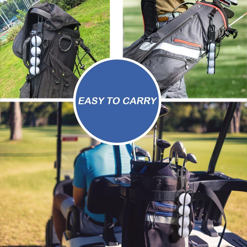 Golf Ball Holder - BUMOVE Portable Golf Club Bag Accessories - Holds 4 Golfs Balls, Easy Attachment to Bag or Cart (Black)