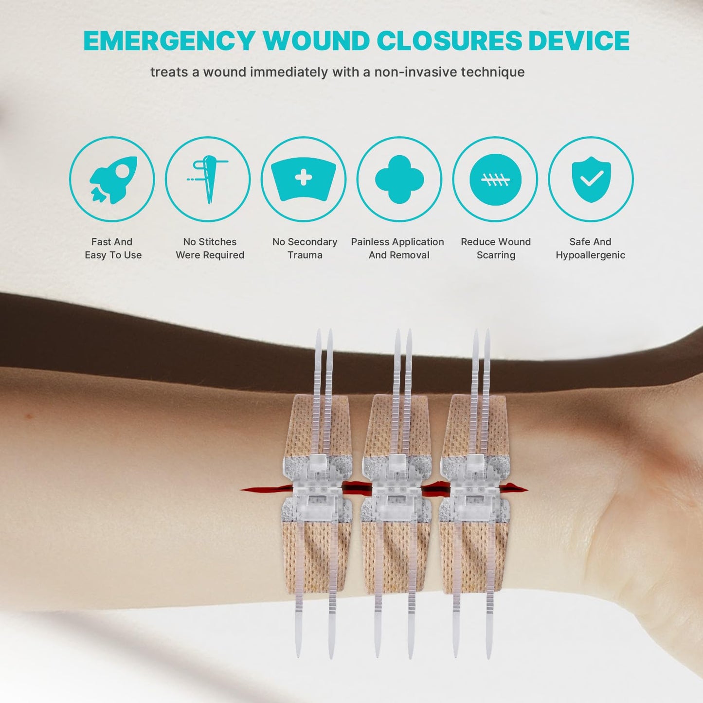 Emergency Wound Closure Strips - 10 Pack Zip Laceration Closure Device, Painless Butterfly Bandages for Wound Closure, Medical Grade Suture Alternative for First Aid, Hiking, Camping & Home Care
