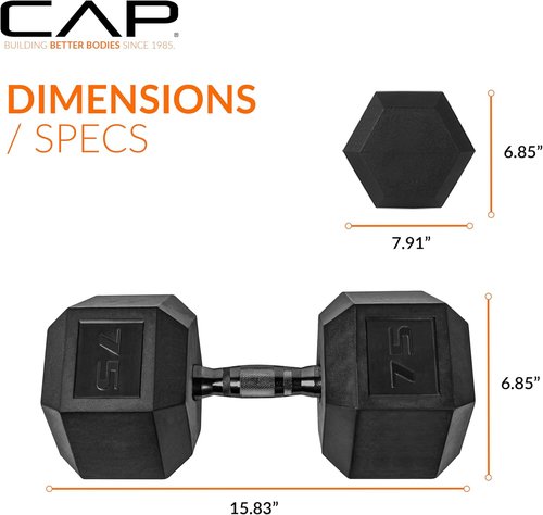 CAP Barbell Coated Hex Dumbbell Weights - Versatile Options from 10 to 120 lbs | Durable Design