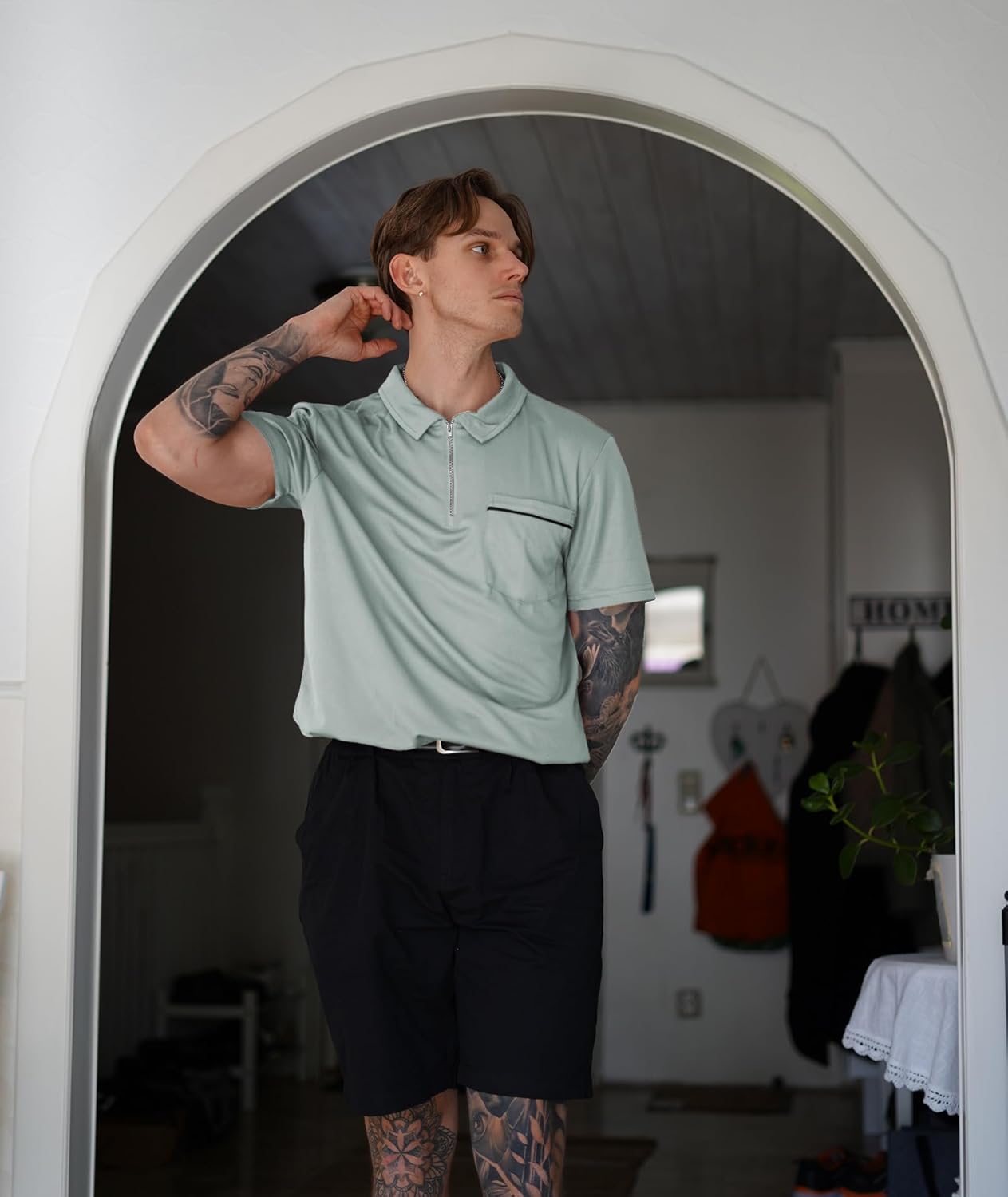 ZITY Men's Polo Shirt - Lightweight Casual Quarter Zip Golf Shirt with Pocket | Classic Short Sleeve