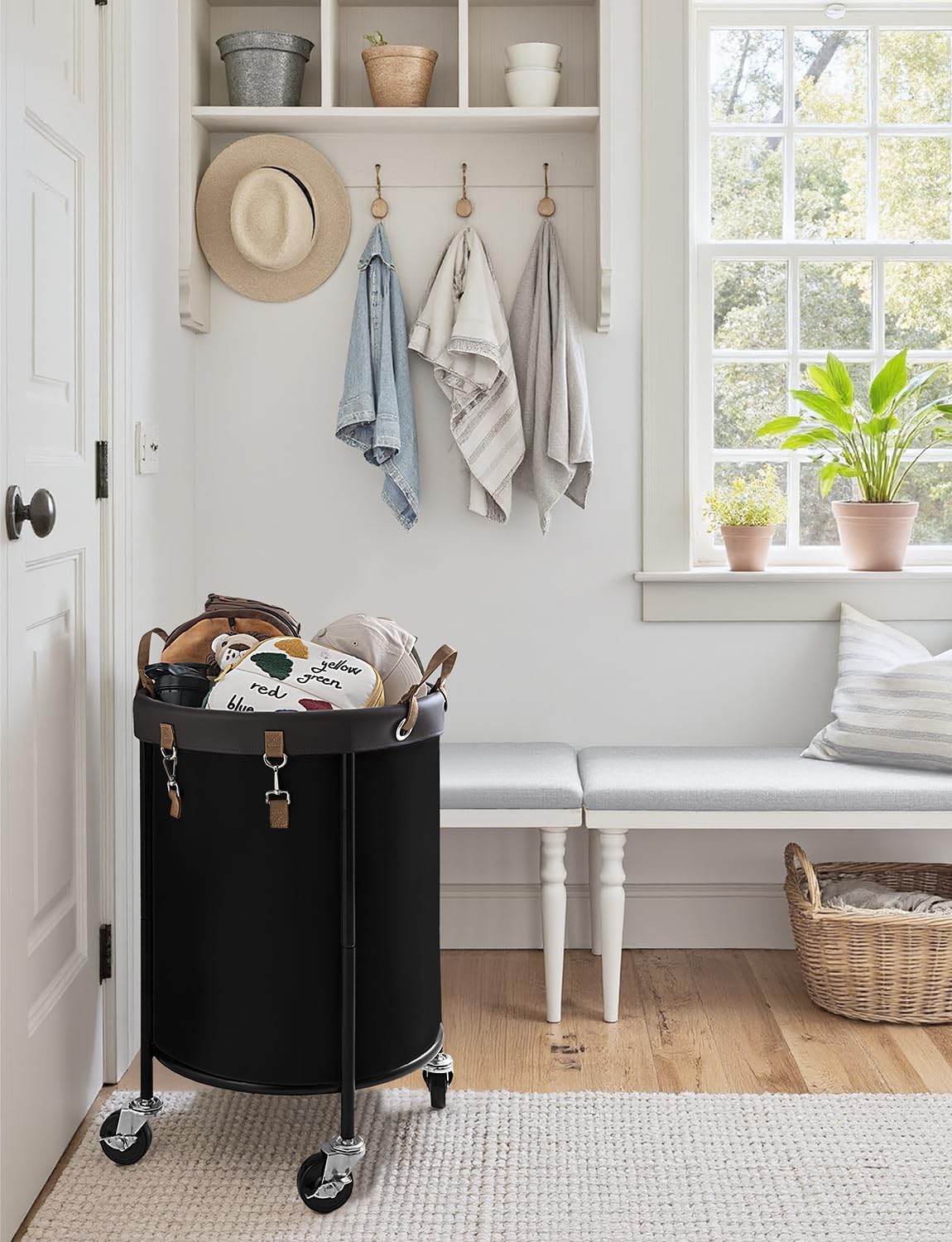 StorageWorks Rolling Laundry Basket - 110L Clothes Hamper with Wheels & Steel Frame - Black