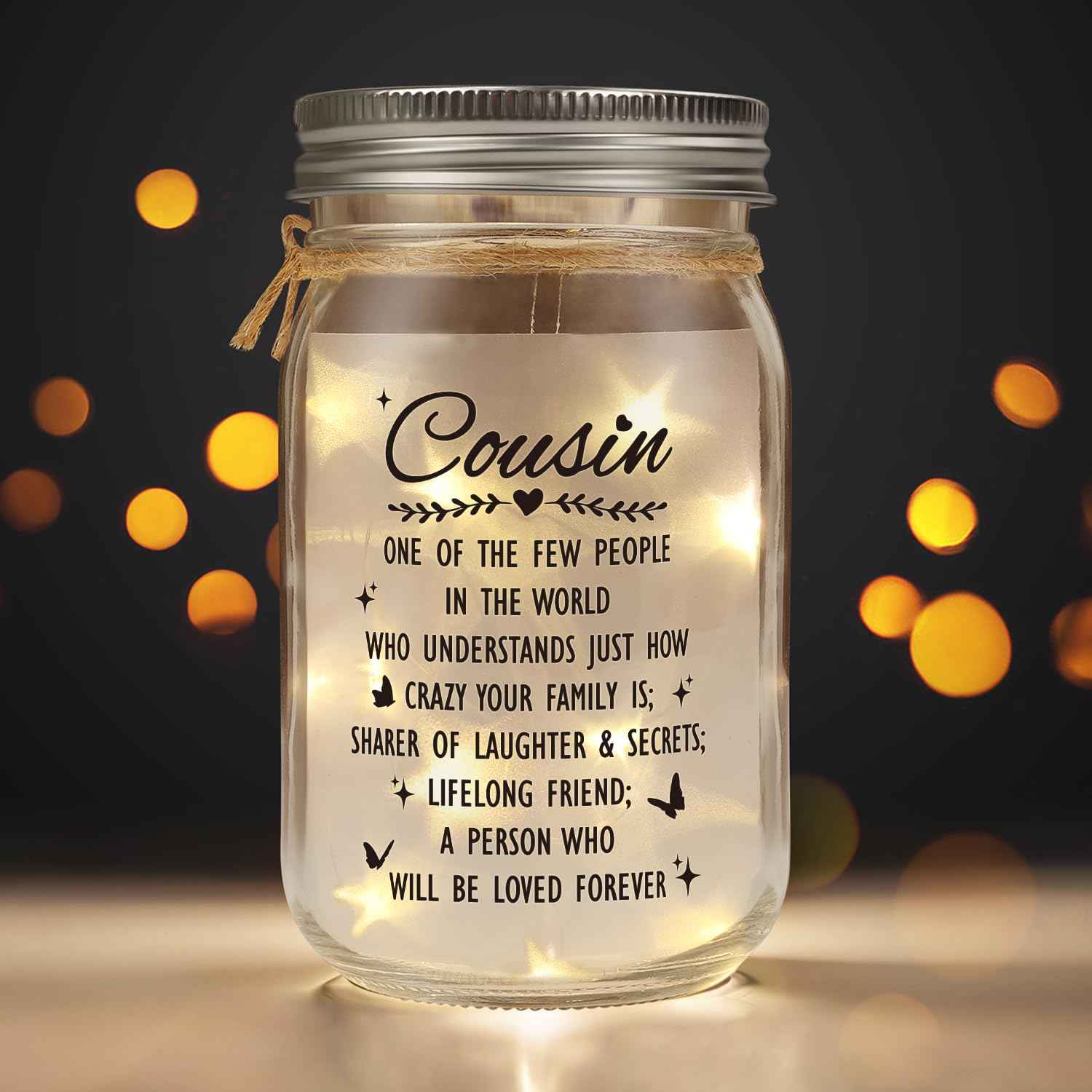 Cousin Gifts for Women Best Cousin Ever Gifts,Mason Jar Night Light Cousin Birthday Gifts for New Cousin Sister Thanksgiving Christmas Mothers Day