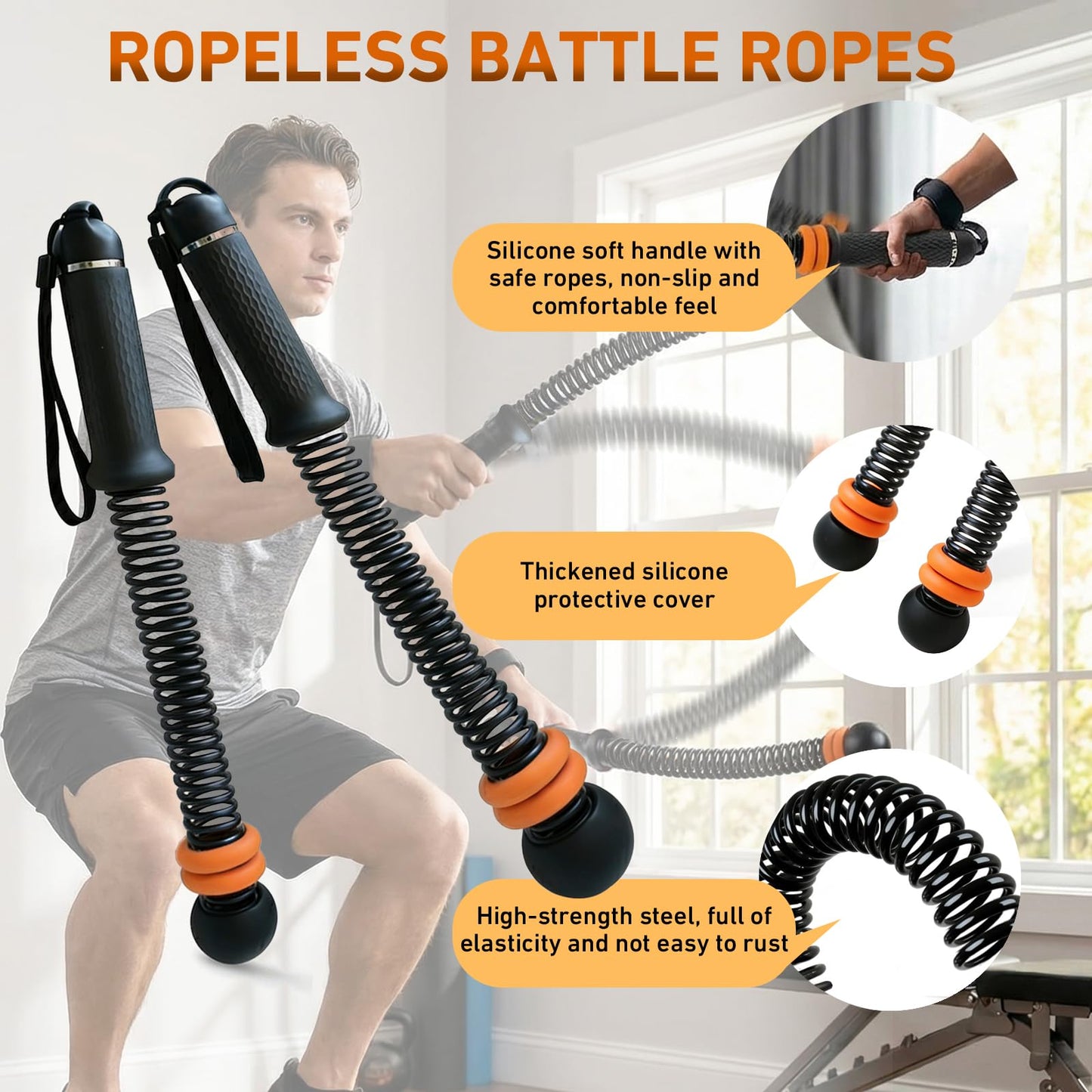ZestKiidek Weighted Ropeless Battle Ropes, Adjustable Cordless Resistance Training Rope, Portable Home Gym Fitness Equipment for HIIT, Cardio & Strength Training, Low Noise Workout for Men and Women