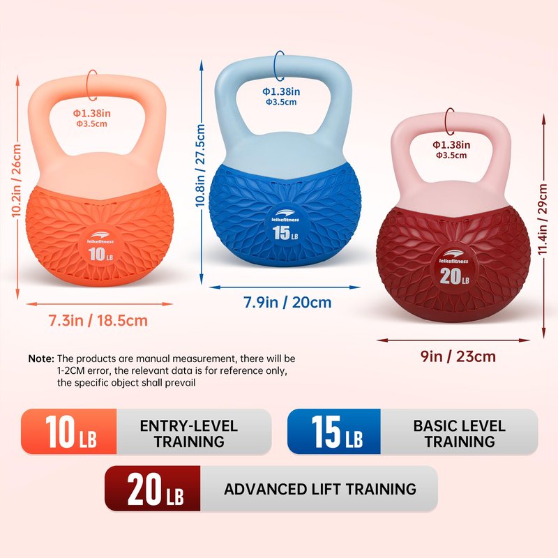 Leikefitness Soft Kettlebells,Anti-Slip Grip Weight for Women and Men,Cushioned Impact-Safe Strength Training Kettlebell,Home workout (Blue-15lb)
