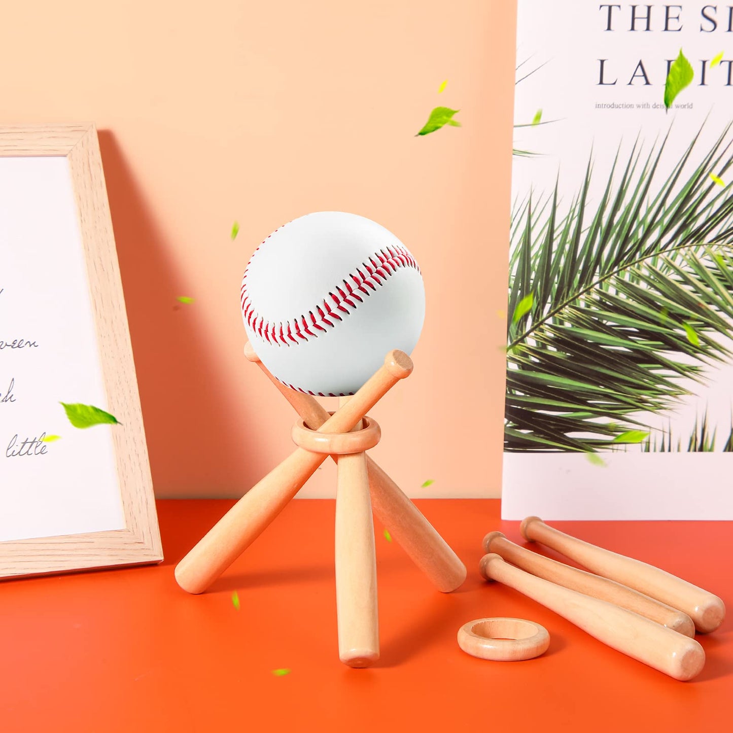 Honoson Baseball Stand Holders Balls Display Bat Wooden Stand Holder Display Centerpieces Tables for Baseball Sports Lover (4 Pack)