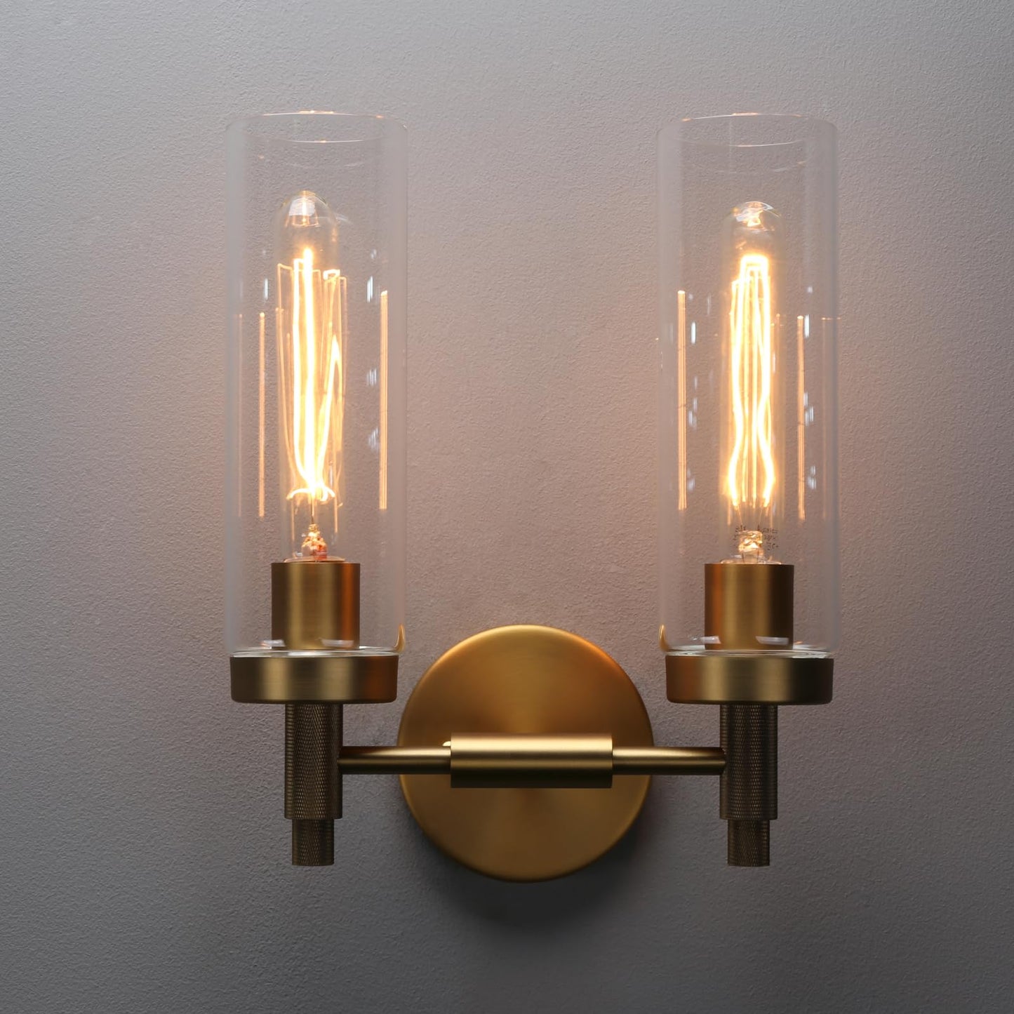 Phansthy Rustic Industrial Wall Sconce Light with 3.14"/8cm Tubular Clear Glass Lampshade (Double Sconce Antique)