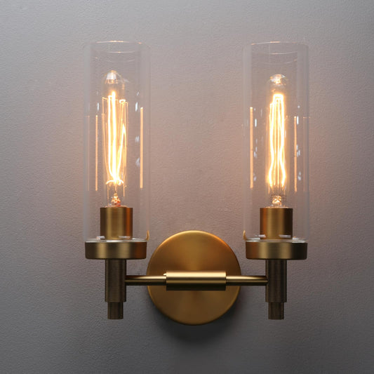 Phansthy Rustic Industrial Wall Sconce Light with 3.14"/8cm Tubular Clear Glass Lampshade (Double Sconce Antique)