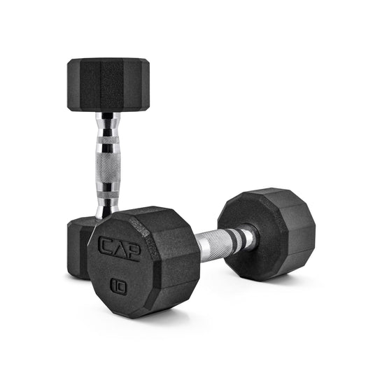 CAP 10 LB 12-Sided Rubber Coated Dumbbell Weight, Rubber Hand Weights for Home Gym Strength Training, Chrome Handle, Pair