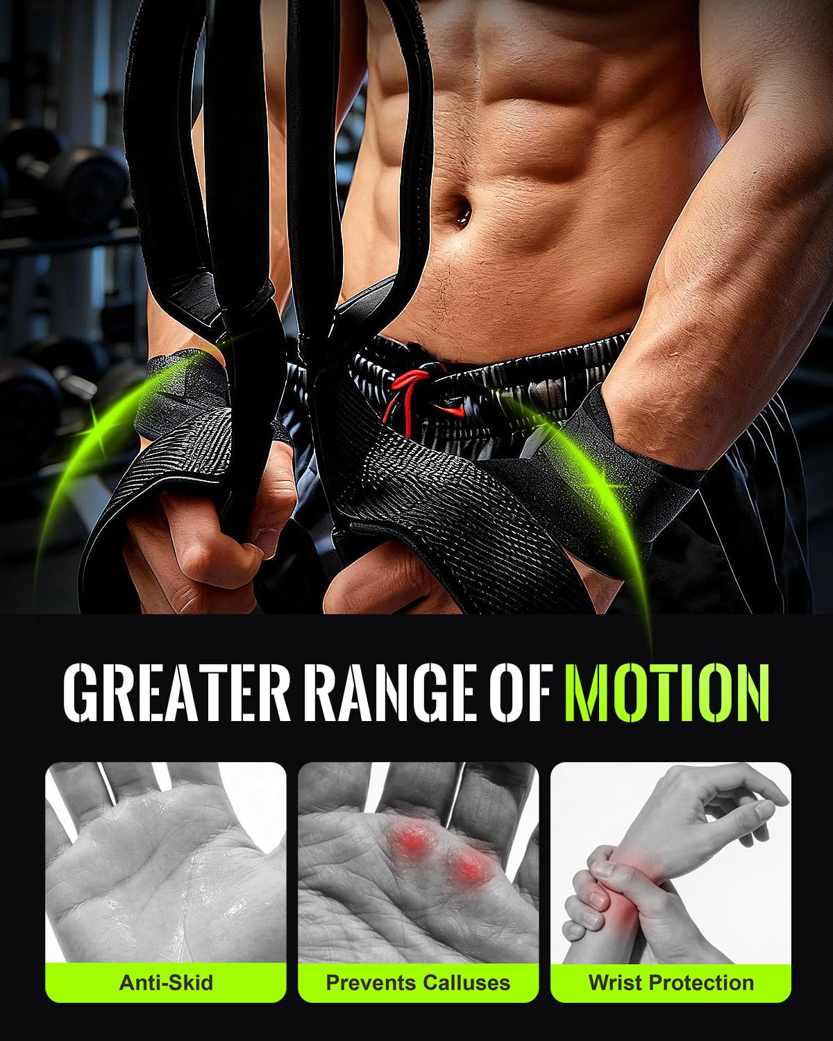 3 Grip Lengths in 1 Tricep Rope Cable Attachment & Wrist Brace Ankle Strap