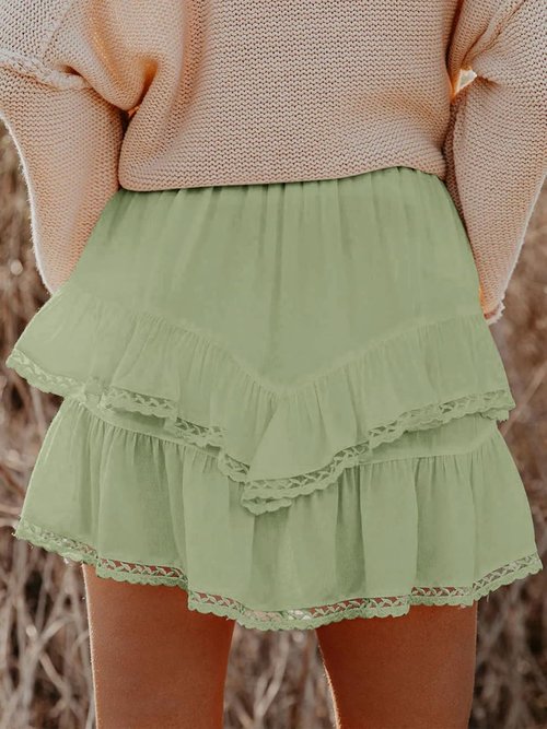 Aoudery Flowing Shorts - Women's Casual Boho Ruffle Tiered Skorts | High Waist Mini Golf & Tennis