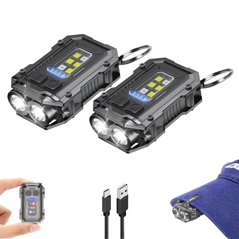 VOHIVI 2PACK EDC Keychain Flashlight - Super Bright Mini Keychain Light with Hat Clip, Magnetic Base, Rechargeable Small Pocket Flash Lights for Emergency,Outdoor Activities,Walking Dog