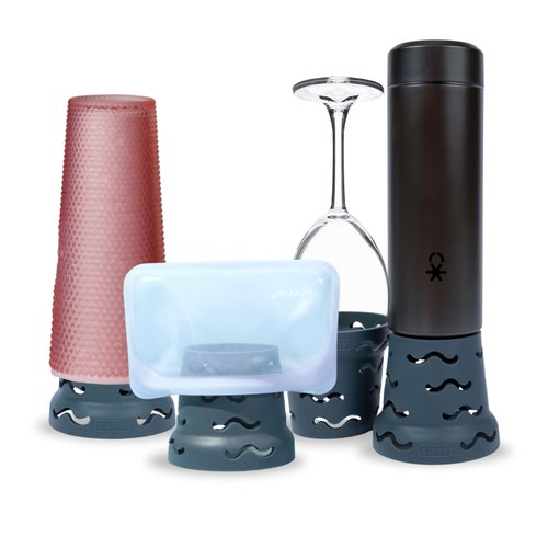 Kuppy Silicone Water Bottle Drying Rack - Fast-Dry Bottle Dryer for 20-64oz Cups - Reusable Food Storage Bag Drying Rack - Compatible with Stanley, Owala, Stasher (Gray, 4-Pack)