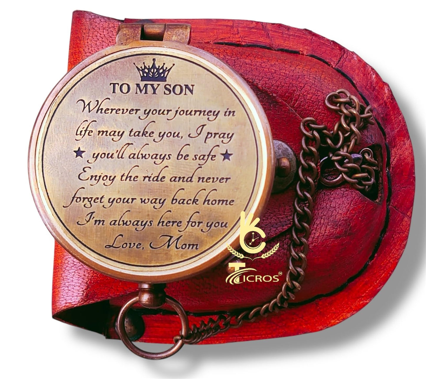 ''to My Son'' Love Mom to Son – Vintage Brass Pocket Compass with Leather Case, Gift for Son, Mom to Son Gift, Graduation Gift, Guidance Gift, Special Son Gift, Birthday Gift