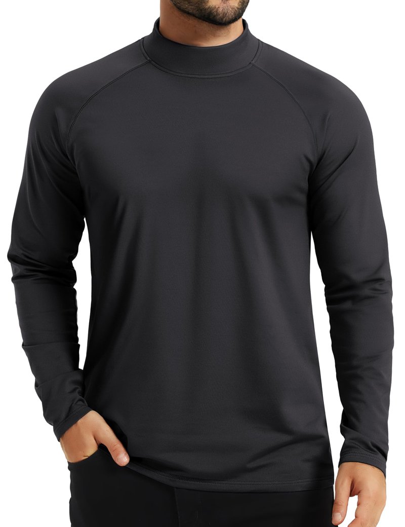 TACVASEN Men's Thermal Fleece Shirt Turtle Neck Lined Base Layer Long Sleeve Athletic Warm Undershirt Cold Winter Running Tops Black L
