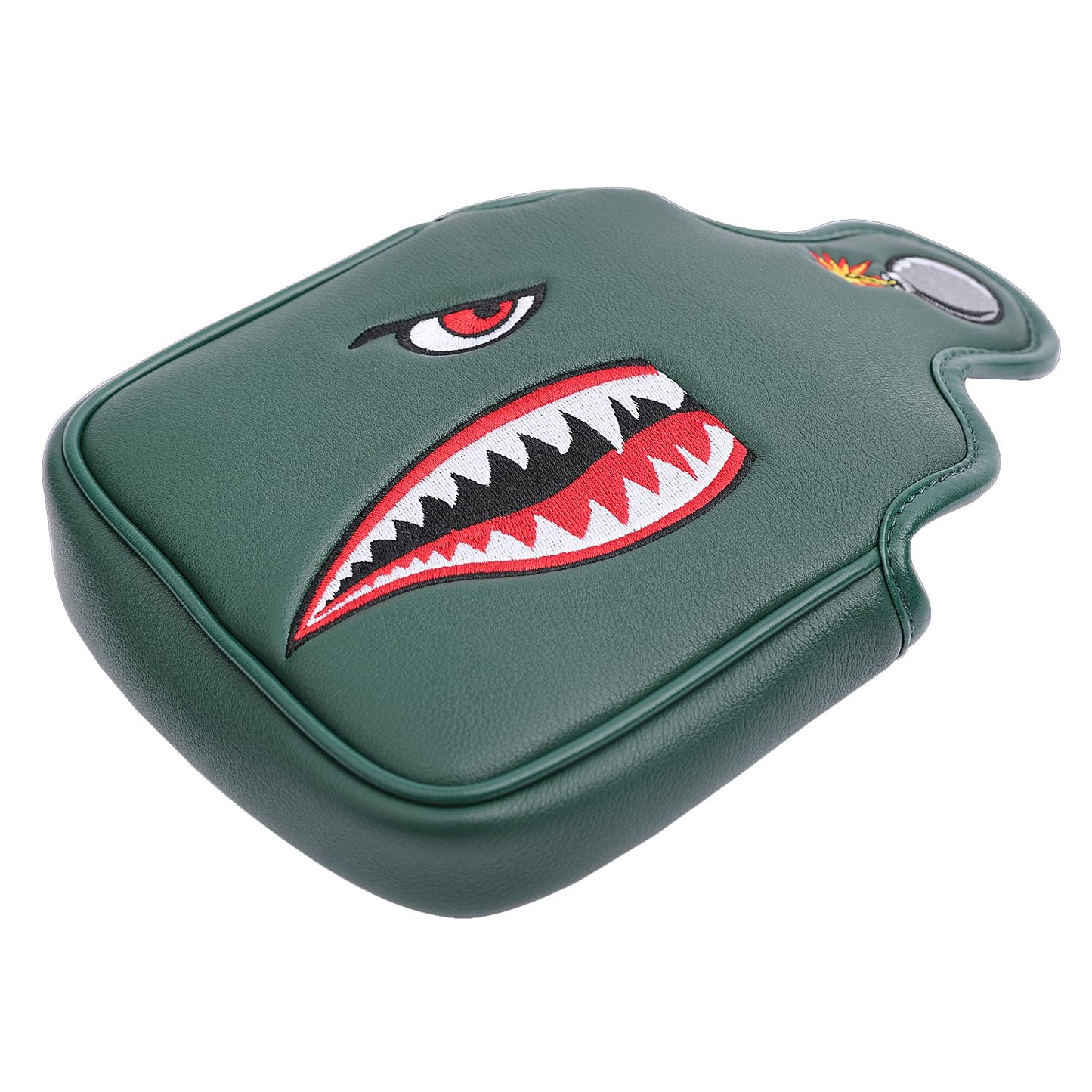 SHABIER Dark Green Golf Putter Cover with Tiger Shark Design Golf Large Mallet Headcover
