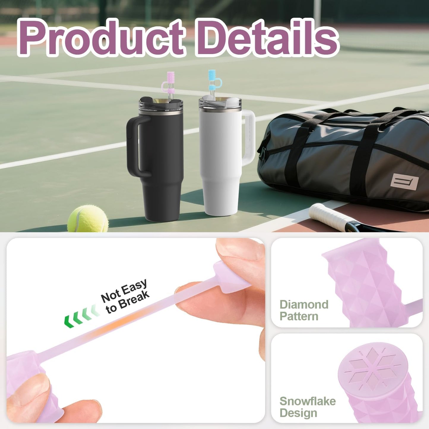YOTIME Silicone Straw Covers - 6 Pcs Reusable Dust-Proof Caps for Stanley Cup 40 & 30 oz | Translucent Pink