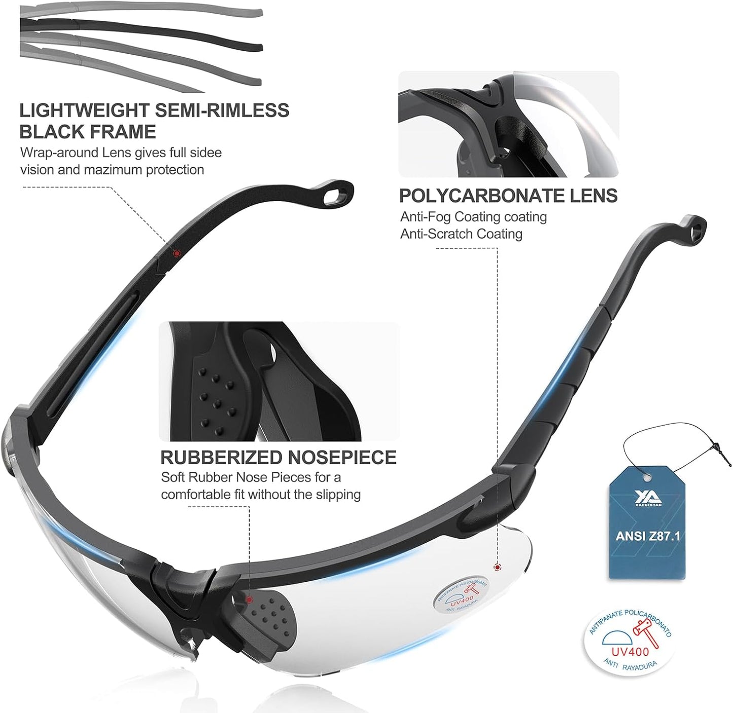 Xaegistac Shooting Glasses - Anti-Fog Safety Glasses with Case for Adults | Perfect for Hunting