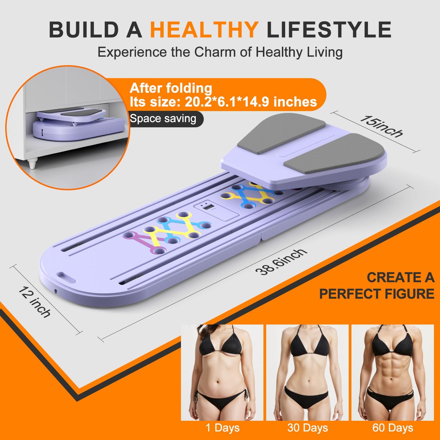 Pilates Board,Pilates Reformer Sets, Multifunctional Abdominal Pilates Board for Home Workout Equipment, Portable Foldable Ab Board Trainer Pilates Exercise Machine, Pilates Reformer Board for Women