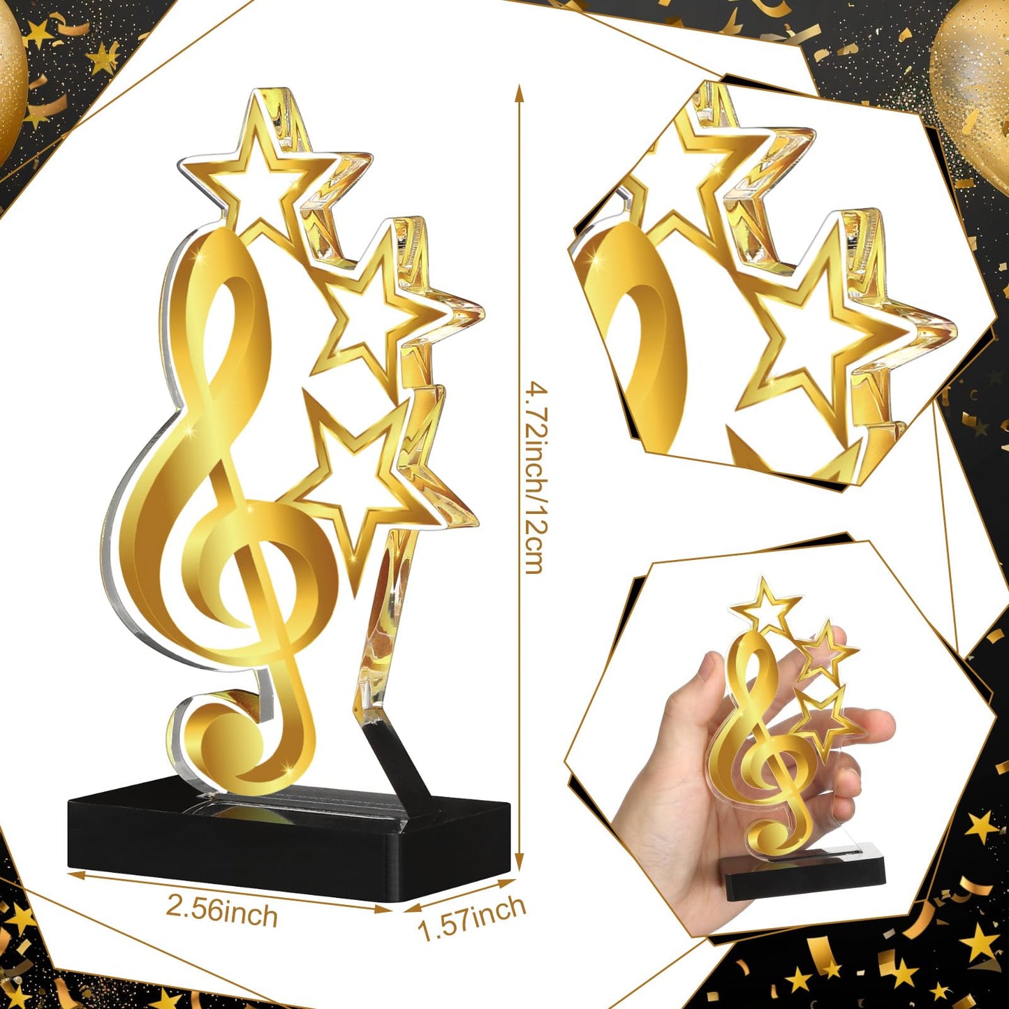 Landical 4 Pack Music Award Trophies Gold Winner Music Award Plaque Acrylic Music Trophies Award Music Prize Gift for Tournaments, Competitions, Party, Kids and Adults