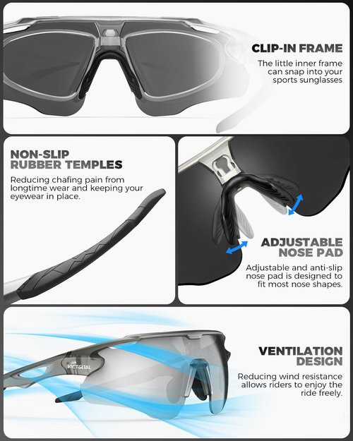 VICTGOAL Cycling Glasses for Men Women with Polarized Lenses UV Protection Cycling Sunglasses TR90 Frame for MTB Bike Glasses (Grey)