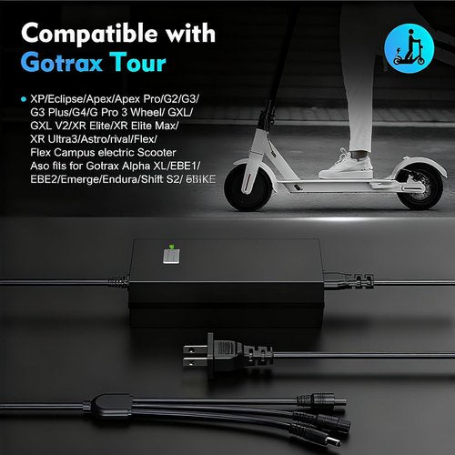 EVAPLUS 42V 2A Fast Charger - SGS Certified with 3 Connectors | Compatible with 36V Lithium Batteries