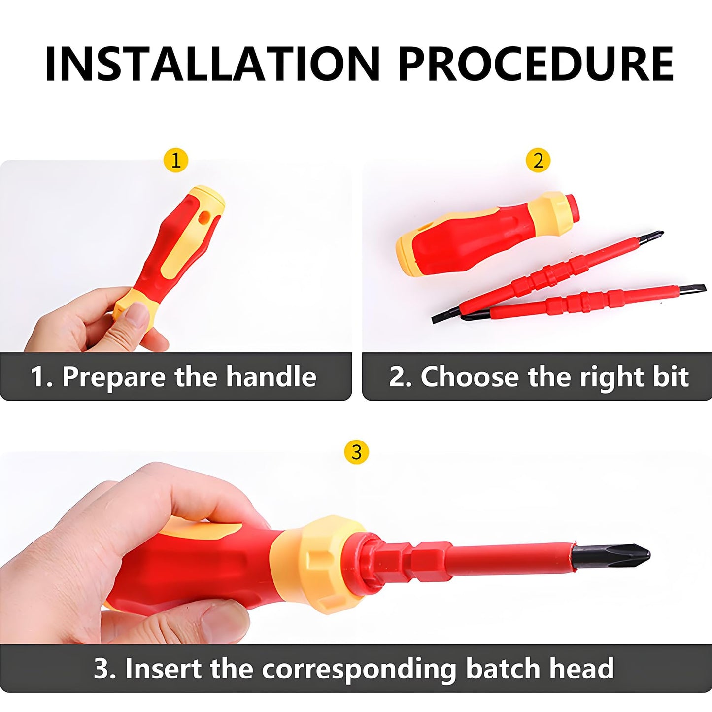 Insulated Screwdriver Set for Electricians – Ergonomic Handle, Magnetized Tips, Durable for Electrical Work, Receptacle & Outlet Screwdriver, Multi-Tool (3 in 1)