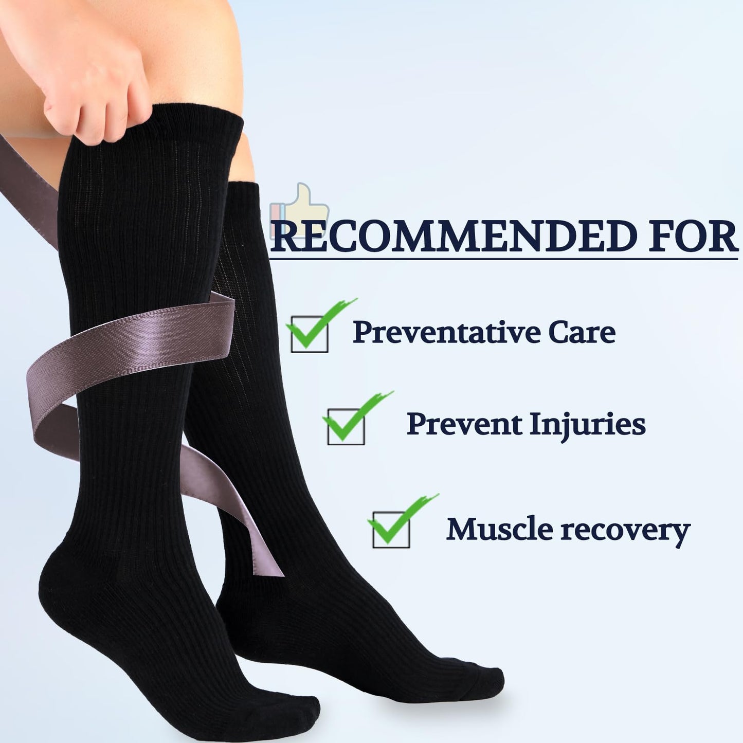 LIN PERFORMANCE Compression Socks for Women and Men 3 Pairs 15-20 mmHg Cotton Knee High Support Socks for Travel Nurses Running Pregnant (Black,9-11)