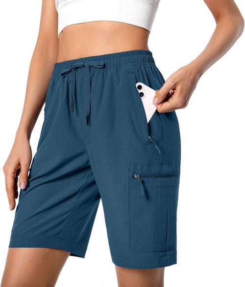 Hugut Women's Quick-Dry Hiking Cargo Shorts - Lightweight Athletic Shorts with Zipper Pockets | Water-Resistant
