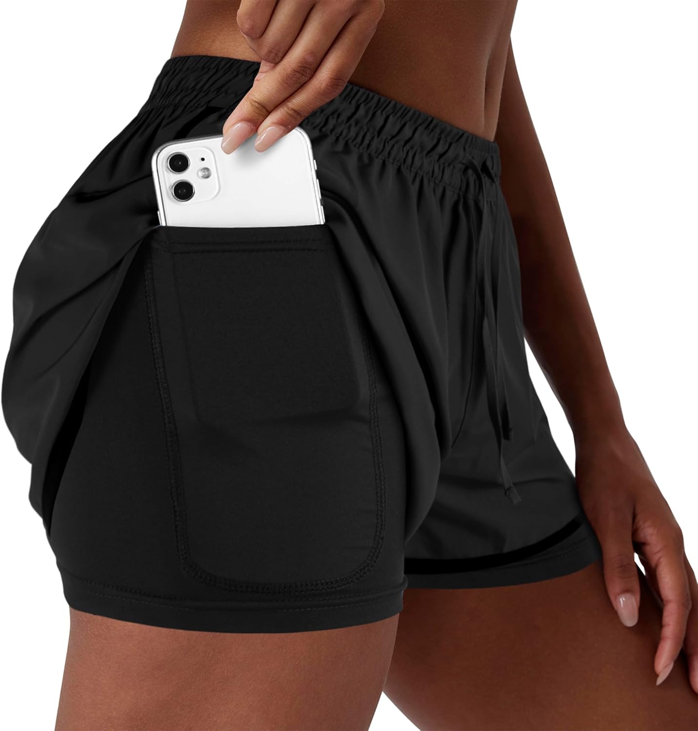 Yevrimow Women's 2-in-1 High-Waisted Running Shorts | Athletic Gym & Yoga Shorts with Liner Pockets