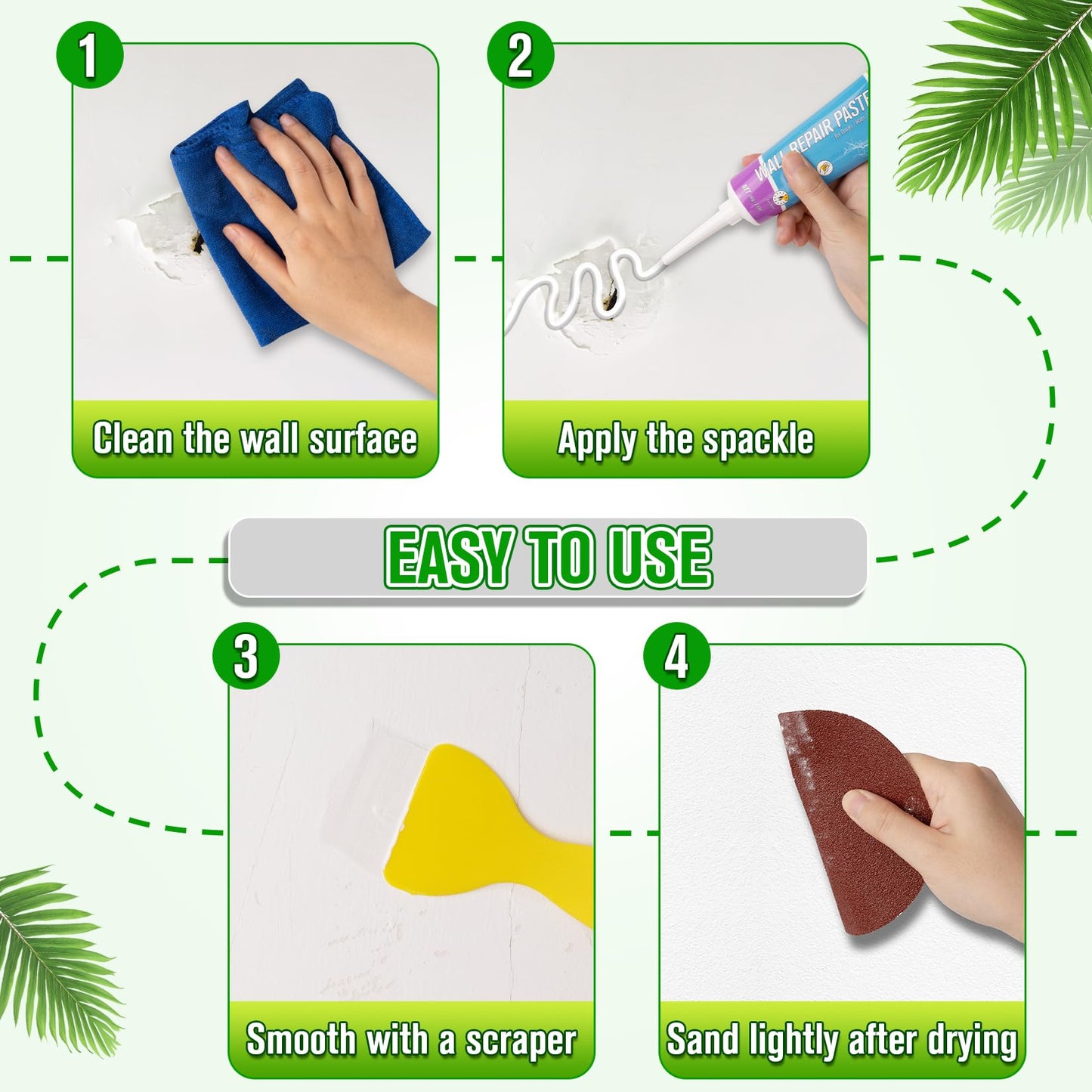 JETMORE 12 Pcs Drywall Repair Kit, Spackle Wall Repair, Wall Hole Filler, Wall Putty Hole Repair, Wall Mending Agent Quick and Easy Solution, Plaster Wall Repair, Spackle for Drywall