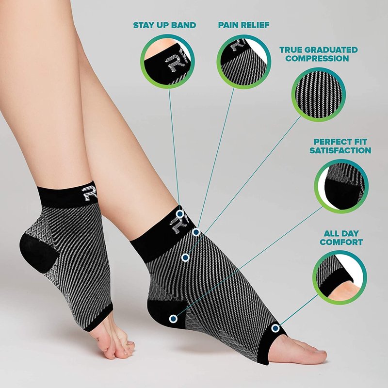 Run Forever Plantar Fasciitis Compression Socks - Foot and Ankle Brace for Women & Men - Toeless Compression Socks for Support, Night Splint, Arch & Achilles Tendonitis Relief - Tendonitis Foot Brace