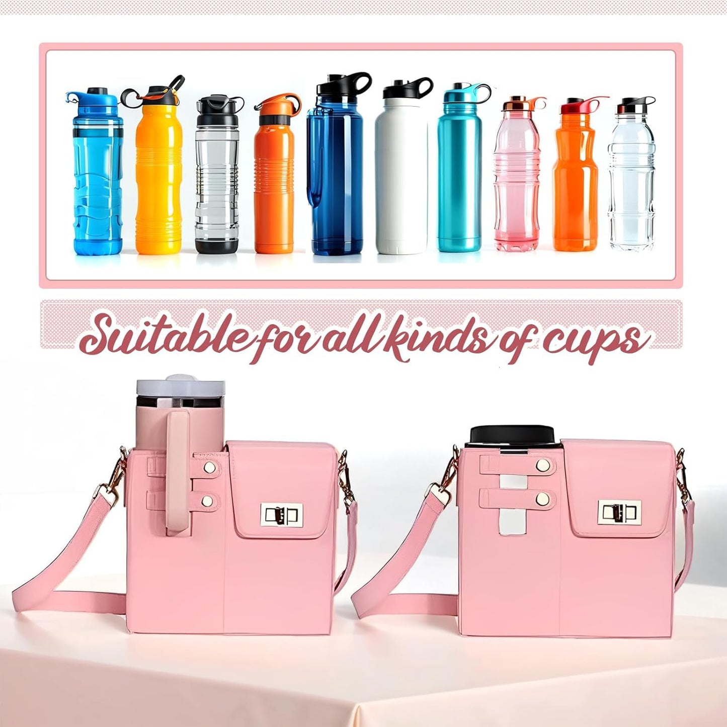 2025 New Stanley Cup Holder Crossbody Water Cup Storage Bag Purse Purses with Cups Holdes Stanley Cups Purses Holder 40 oz (Black)