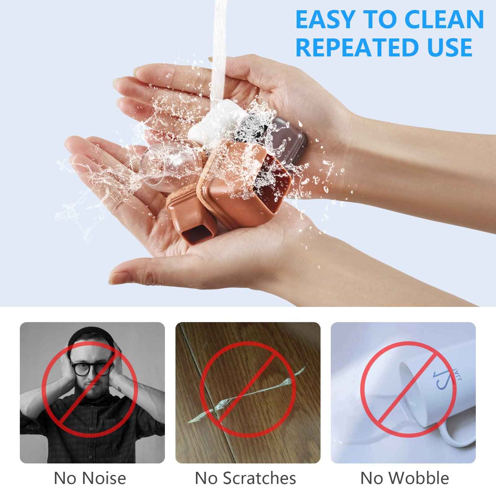 16 Pack Chair Leg Floor Protectors for Hardwood Floors, Round Rubber Furniture Sliders, 360°Felt Pad Bottom Wrapped Thickening Silicone Furniture Legs Caps Covers(Round,Clear-Brown-S)