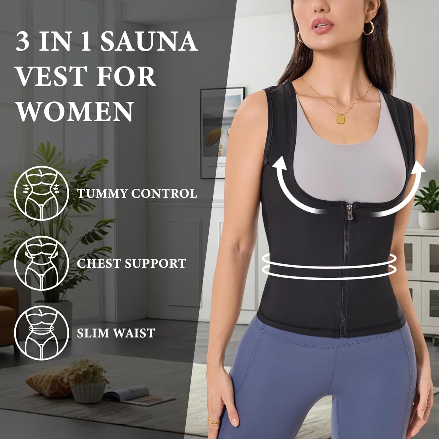 Skiennix Sauna Suit for Women - Weight Loss Sweat Vest with Zipper | Sleeveless Compression Tank Top